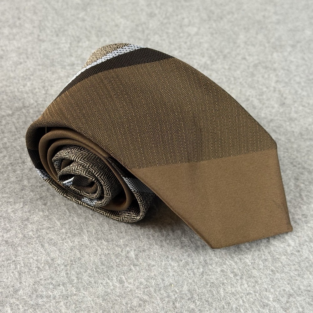 Vintage Oakton Ltd USA Brown Striped Geometric Silk Blend Neck Tie 55x3"